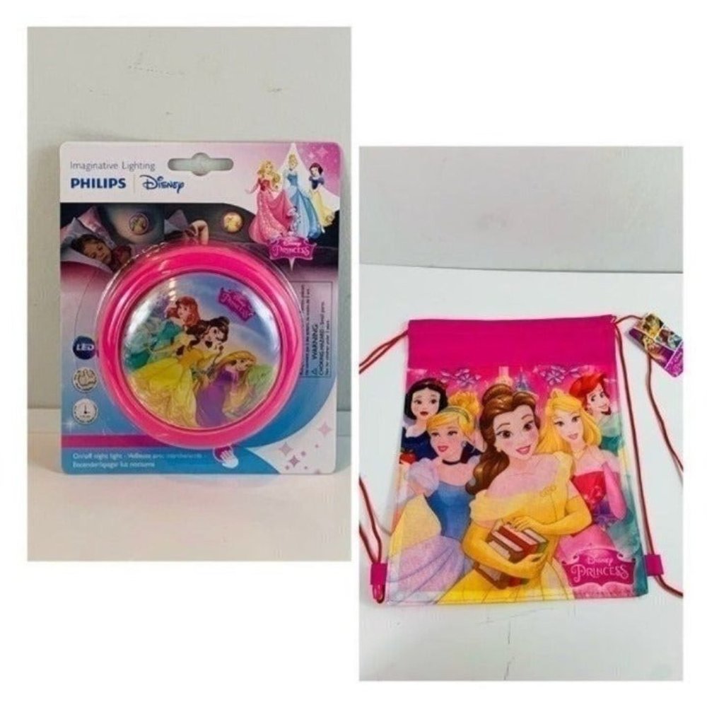 Brand New Disney Princess Nightlight & Drawstring Bag Bundle